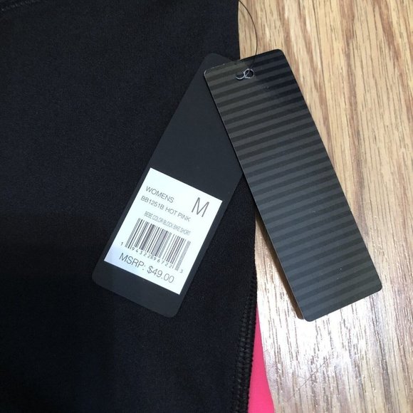 Bebe Sports Black biker shorts Logo Back Pink orange Stripes Size Medium M - Picture 2 of 7